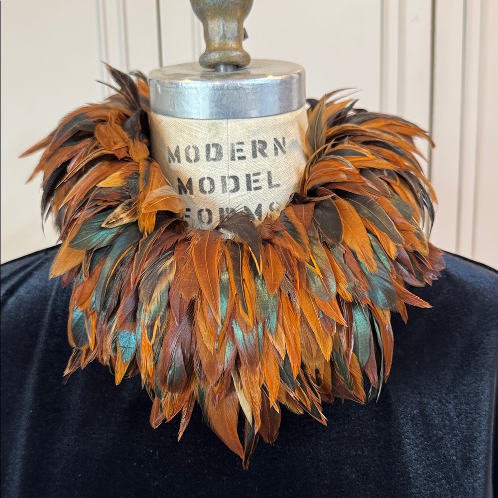 RARE Double D Ranch Feathered Collar Velveteen 3/4 Sleeve Dress - Medium
